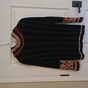 COPY - Gorgeous Black Velour Sweater with Fringe Yarns and faux leopard spots.M…
